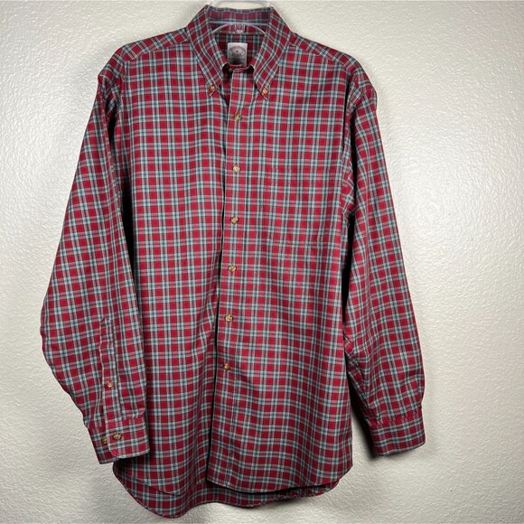 Brooks Brothers Casual Shirt Non-Iron Red Plaid Long-Sleeve Button-Down Sz M - Picture 2 of 10